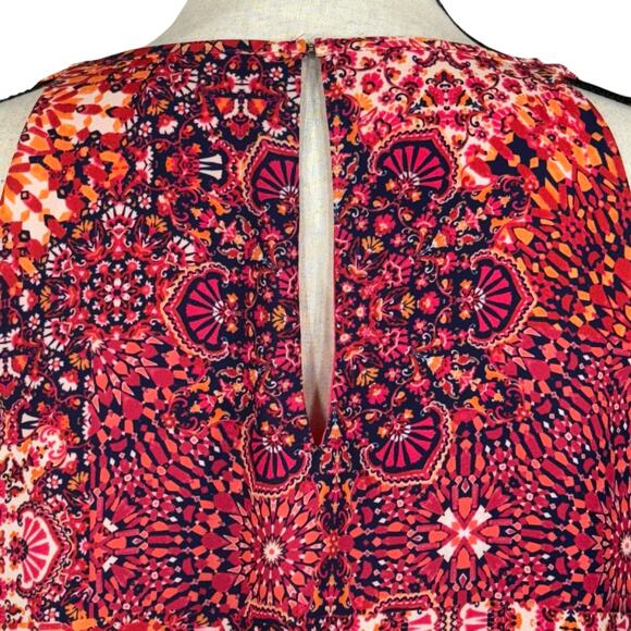 Adrienne Vittadini Medium Top Sleeveless Abstract Lined Keyhole Round Neck Multi - Picture 6 of 9